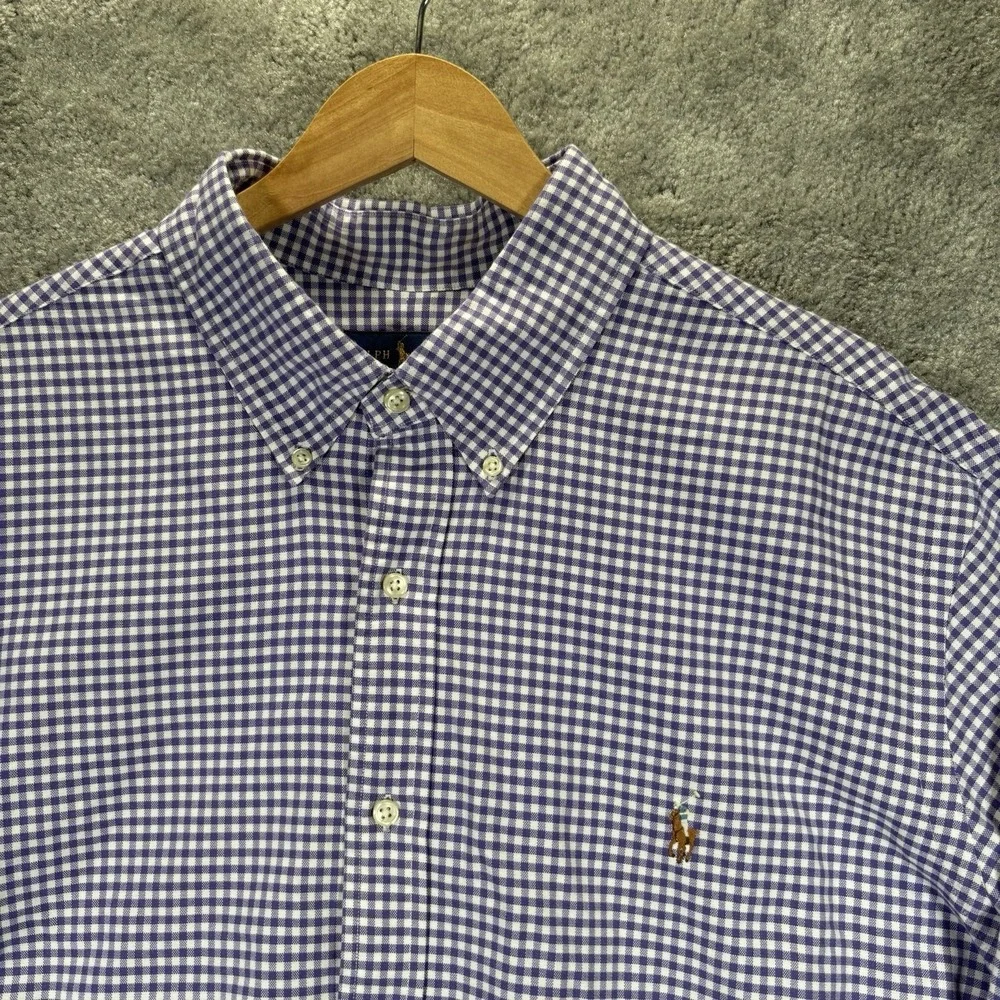 Polo Ralph Lauren Shirt Mens 2XL Purple Gingham Check Long Sleeve Button Down